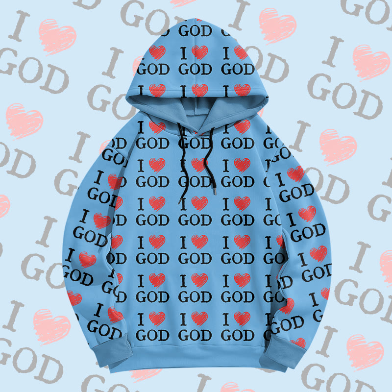 MODAKAWA I Love GOD グラフィック オールオーバープリント プルオーバーパーカー - Blue - 6XL - image 1