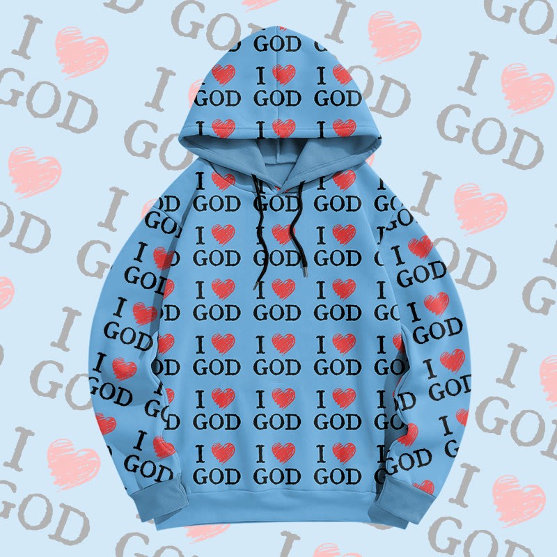 MODAKAWA I Love GOD グラフィック オールオーバープリント プルオーバーパーカー - Blue - 6XL - image 1