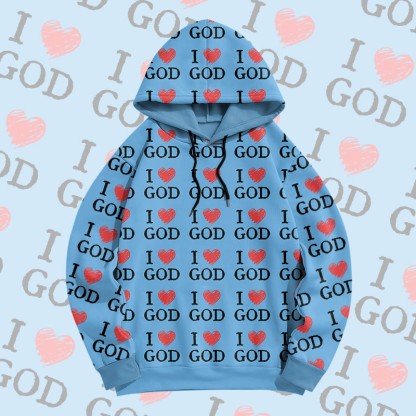 MODAKAWA I Love GOD グラフィック オールオーバープリント プルオーバーパーカー - Blue - 6XL - image 1