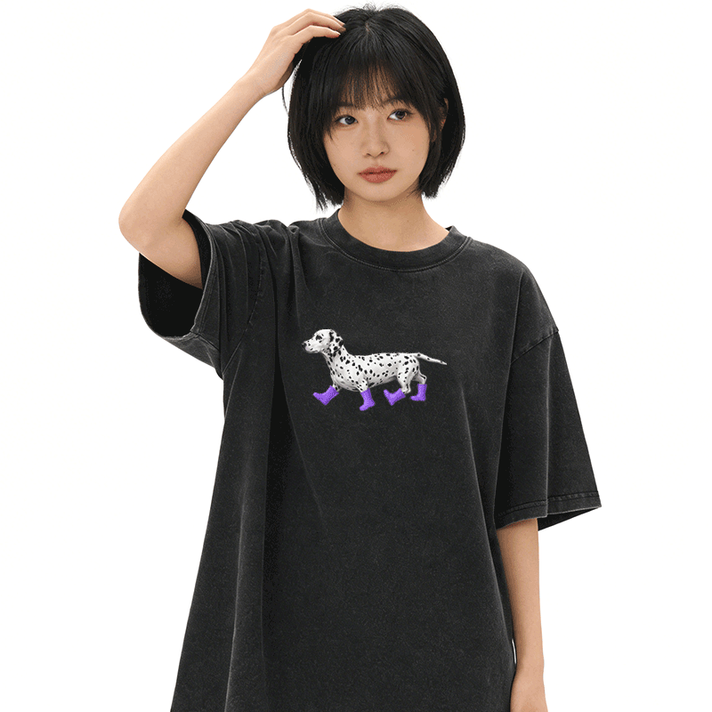 ダルメシアン柄Modakawaユニセックス ヴィンテージウォッシュドTシャツ - image 1