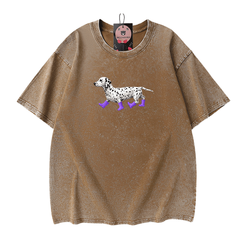 ダルメシアン柄Modakawaユニセックス ヴィンテージウォッシュドTシャツ - Brown - 5XL - image 9