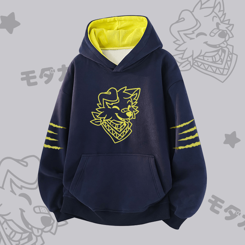 MODAKAWA × popipeko スマイリングパピー グラフィック コントラストライニング プルオーバー - Purplish Blue - 3XL - image 2