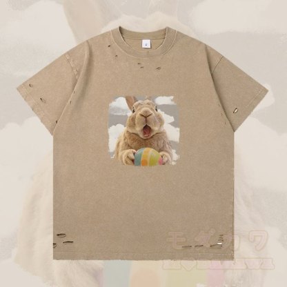 イースターエッグバニーグラフィックModakawaリップドTシャツ - 茶色 - 2XL - image 1
