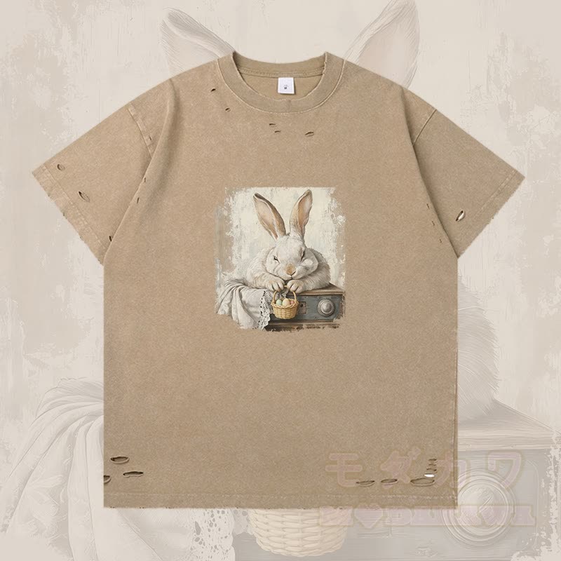 ヴィンテージ イースターバニー グラフィックModakawaリップド Tシャツ - 茶色 - 2XL - image 2
