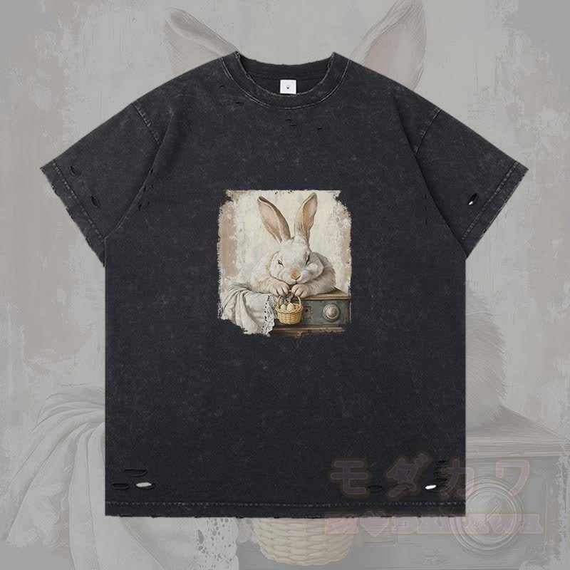 ヴィンテージ イースターバニー グラフィックModakawaリップド Tシャツ - グレー - 2XL - image 1