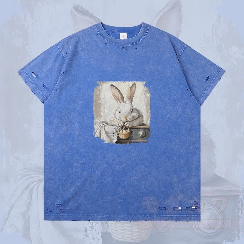 ヴィンテージ イースターバニー グラフィックModakawaリップド Tシャツ - 青 - 2XL - image 3