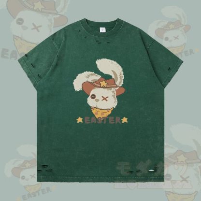 イースター カウボーイバニー グラフィックModakawaリップド Tシャツ - ダークグリーン - 2XL - image 2