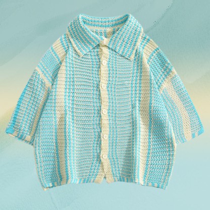 ストライプニットポロシャツ 速乾 ドローストリングショーツModakawaマッチングアウトフィット - Green Shirt (Single) - 2XL - image 7