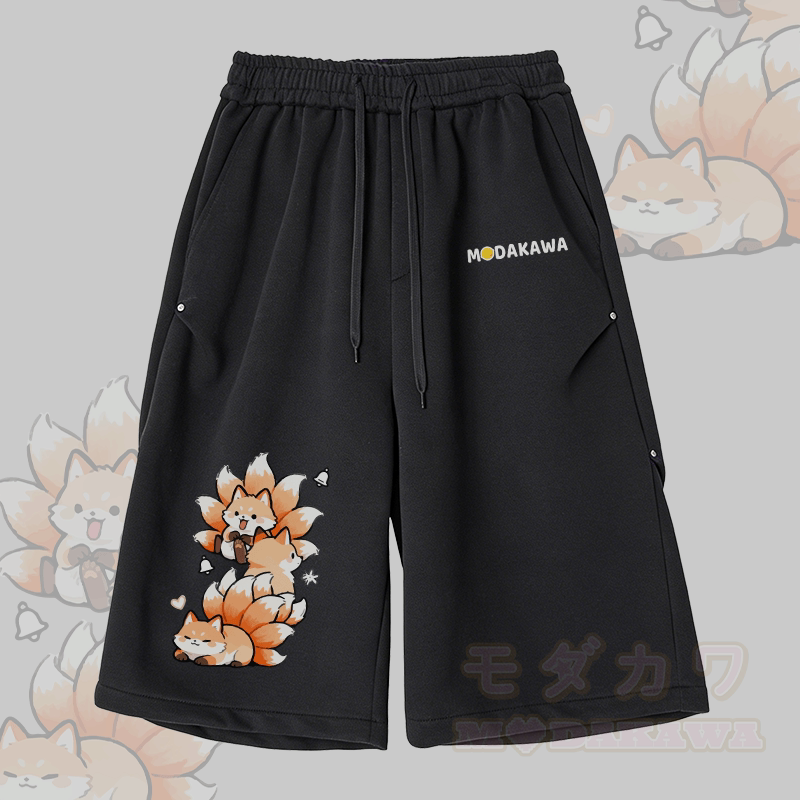 九尾狐グラフィックModakawaワイドレッグクロップドパンツ - 黒 - 2XL - image 1