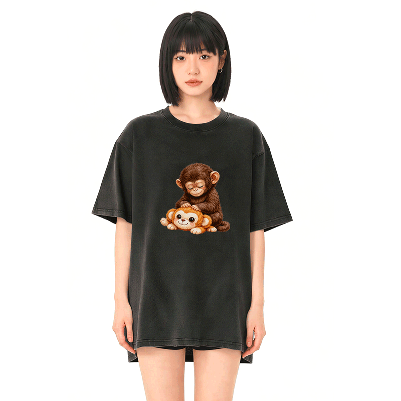 PUNCH モンキーグラフィックModakawaヴィンテージウォッシュ加工100%綿Tシャツ - image 2