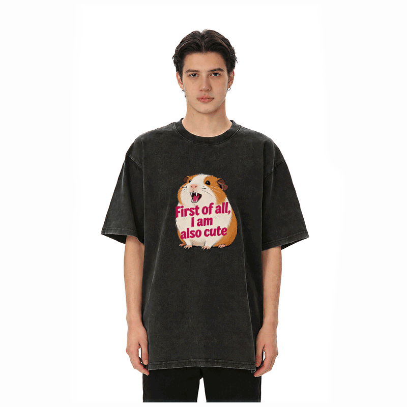 ハムスターペットグラフィックModakawaヴィンテージウォッシュ加工100%綿Tシャツ - image 1