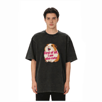 ハムスターペットグラフィックModakawaヴィンテージウォッシュ加工100%綿Tシャツ - image 1