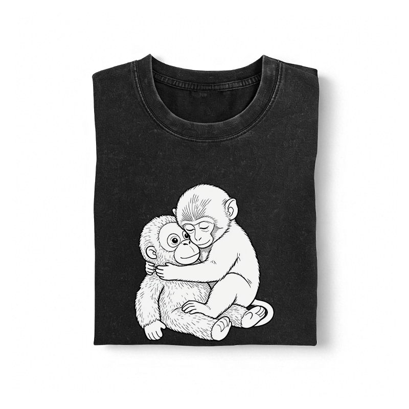 モンキーハグ グラフィックModakawaヴィンテージウォッシュ100%綿Tシャツ - image 1