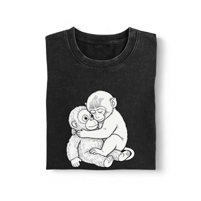 モンキーハグ グラフィックModakawaヴィンテージウォッシュ100%綿Tシャツ - image 1