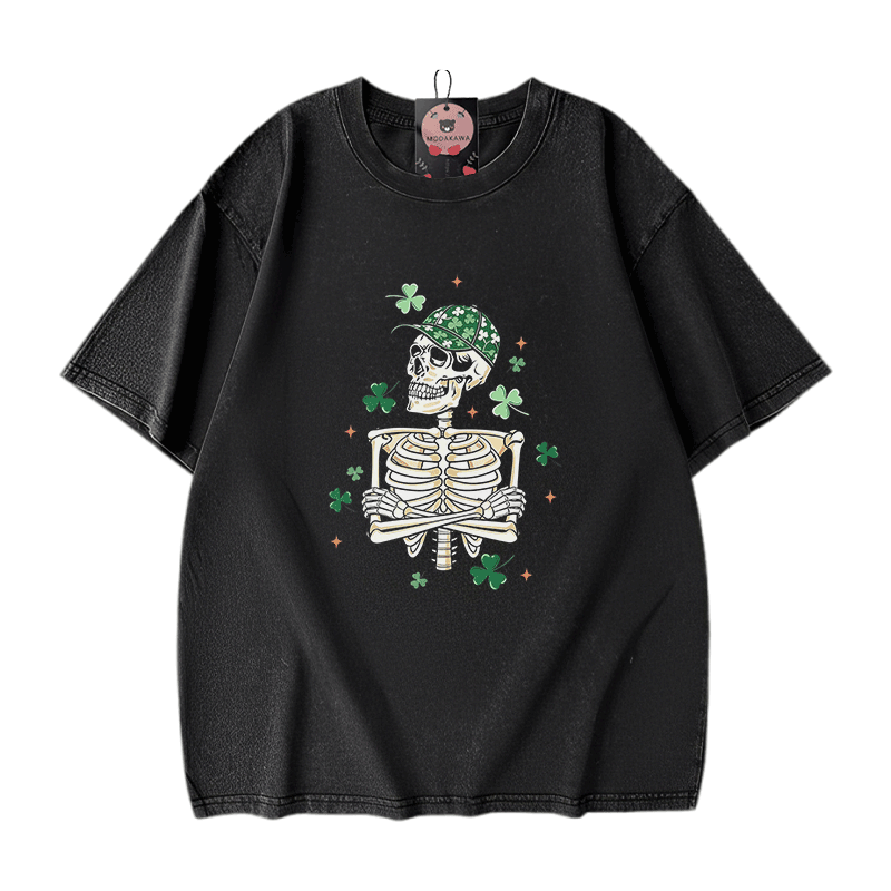 セント・パトリック・デー グラフィックModakawaヴィンテージ ウォッシュ加工100%綿Tシャツ - Black - 5XL - image 1