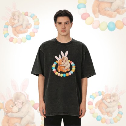 イースターエッグモンキーグラフィックModakawaユニセックス ヴィンテージウォッシュドTシャツ - image 2