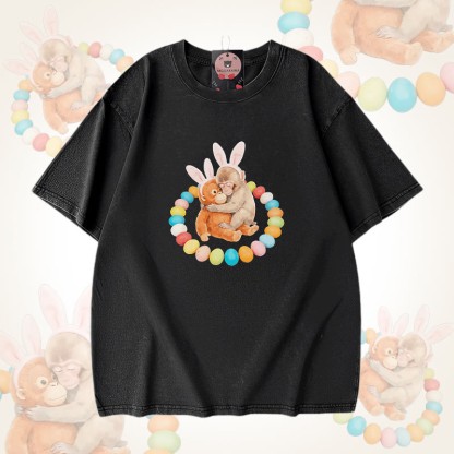 イースターエッグモンキーグラフィックModakawaユニセックス ヴィンテージウォッシュドTシャツ - Black - 5XL - image 1