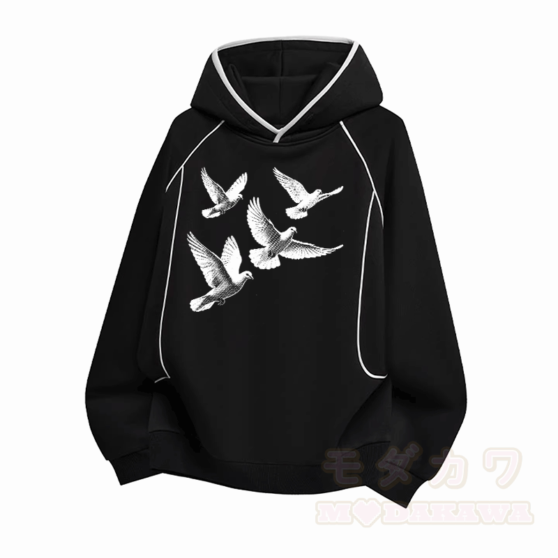 ピースダブ グラフィックModakawaラグランスリーブ オーバーサイズ プルオーバー パーカー - 黒 - 3XL - image 2