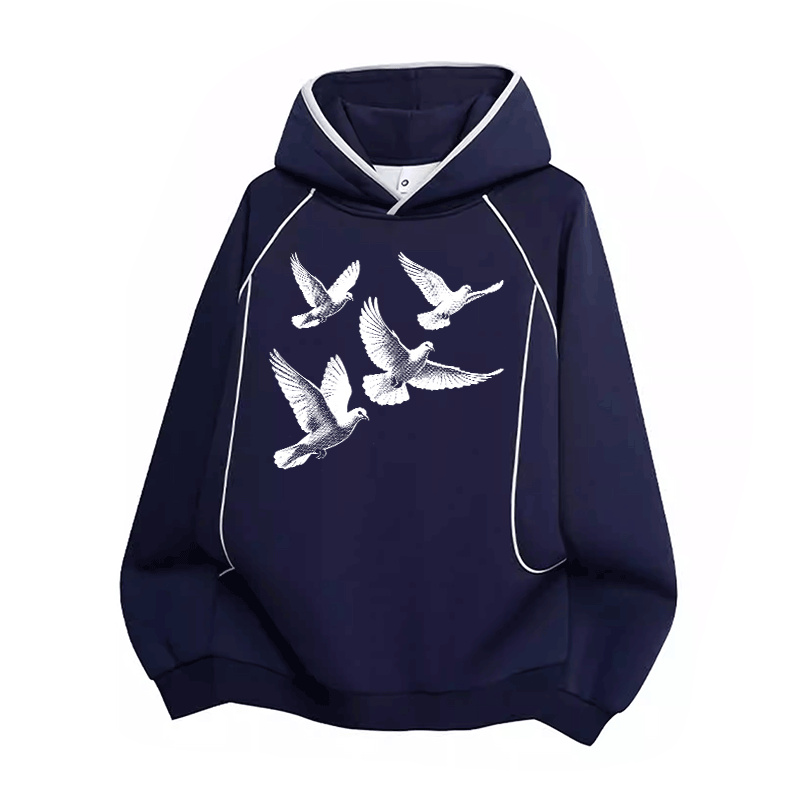 ピースダブ グラフィックModakawaラグランスリーブ オーバーサイズ プルオーバーパーカー - Purplish Blue - 3XL - image 1