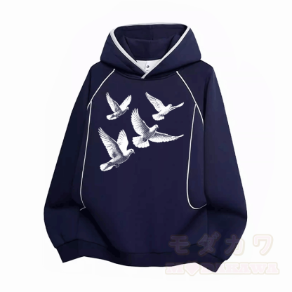 ピースダブ グラフィックModakawaラグランスリーブ オーバーサイズ プルオーバー パーカー - 紫がかった青 - 3XL - image 1