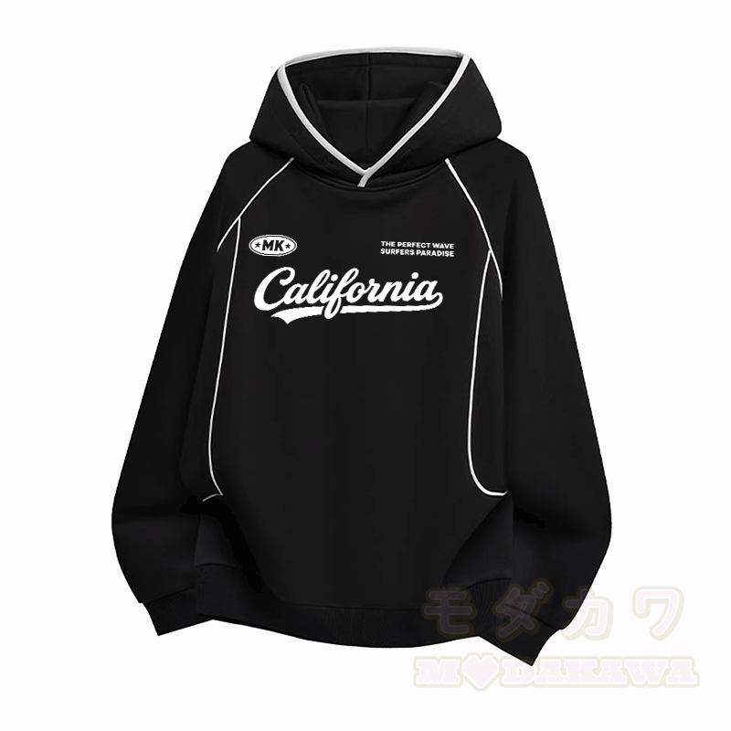 カリフォルニアグラフィックModakawaグランスリーブオーバーサイズプルオーバーパーカー - 黒 - 3XL - image 2