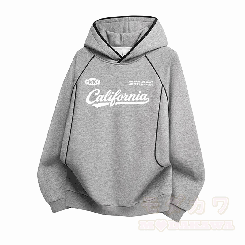 カリフォルニアグラフィックModakawaグランスリーブオーバーサイズプルオーバーパーカー - グレー - 3XL - image 3