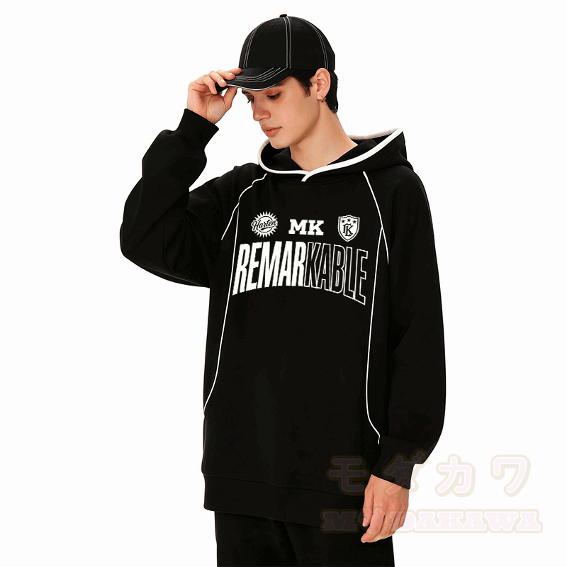 注目すべきグラフィックModakawaグランスリーブオーバーサイズプルオーバーパーカー - image 1