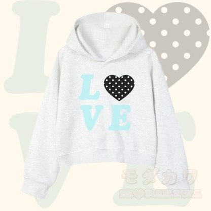 LOVEレター ポルカドット グラフィックModakawaクロップド綿パーカー - ライトグレー - 3XL - image 2