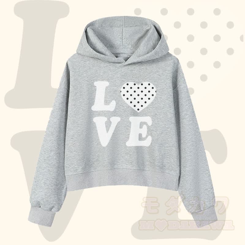 ドット柄ハートLOVEグラフィックModakawaクロップド綿パーカー - グレー - 3XL - image 3