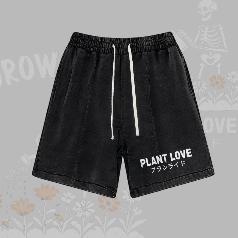 PLANT LOVE レターグラフィックModakawaヴィンテージウォッシュショーツ - Black - 3XL - image 2