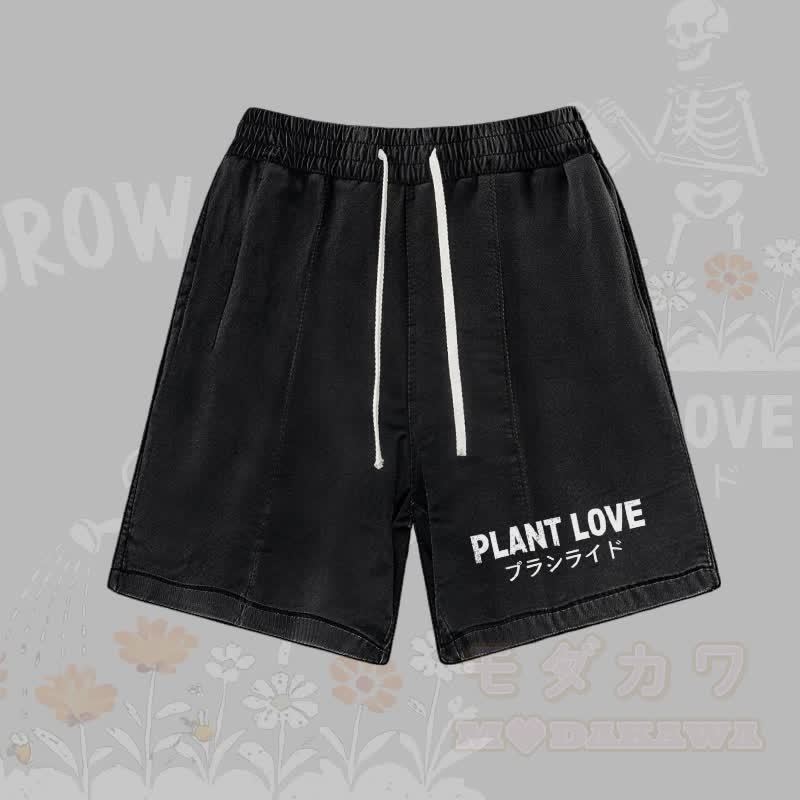 PLANT LOVE レターグラフィックModakawaヴィンテージウォッシュショーツ - 黒 - 3XL - image 2