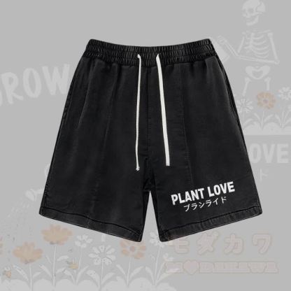 PLANT LOVE レターグラフィックModakawaヴィンテージウォッシュショーツ - 黒 - 3XL - image 2