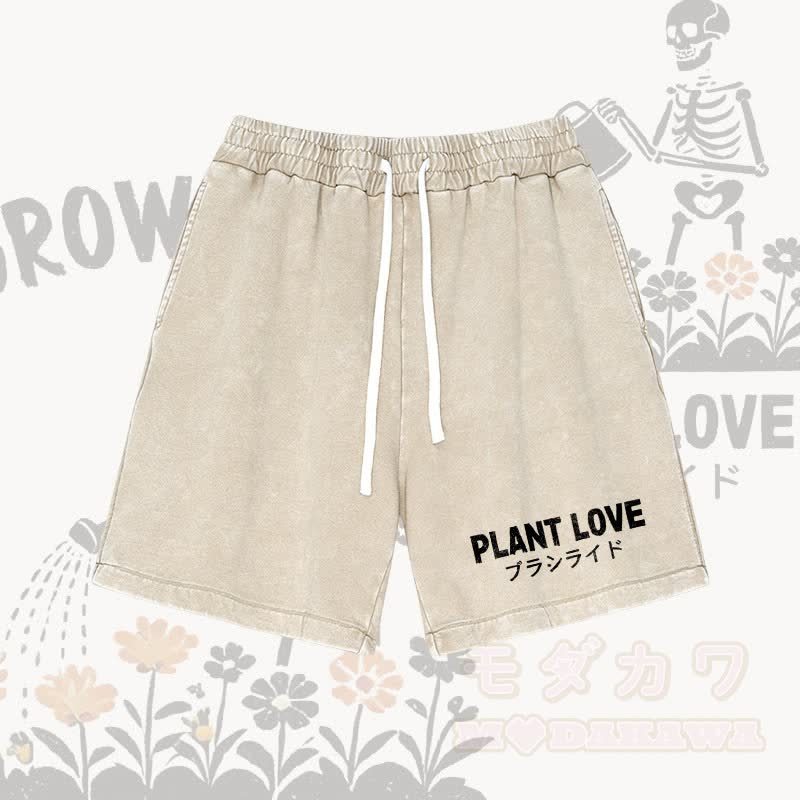 PLANT LOVE レターグラフィックModakawaヴィンテージウォッシュショーツ - アプリコット - 3XL - image 3