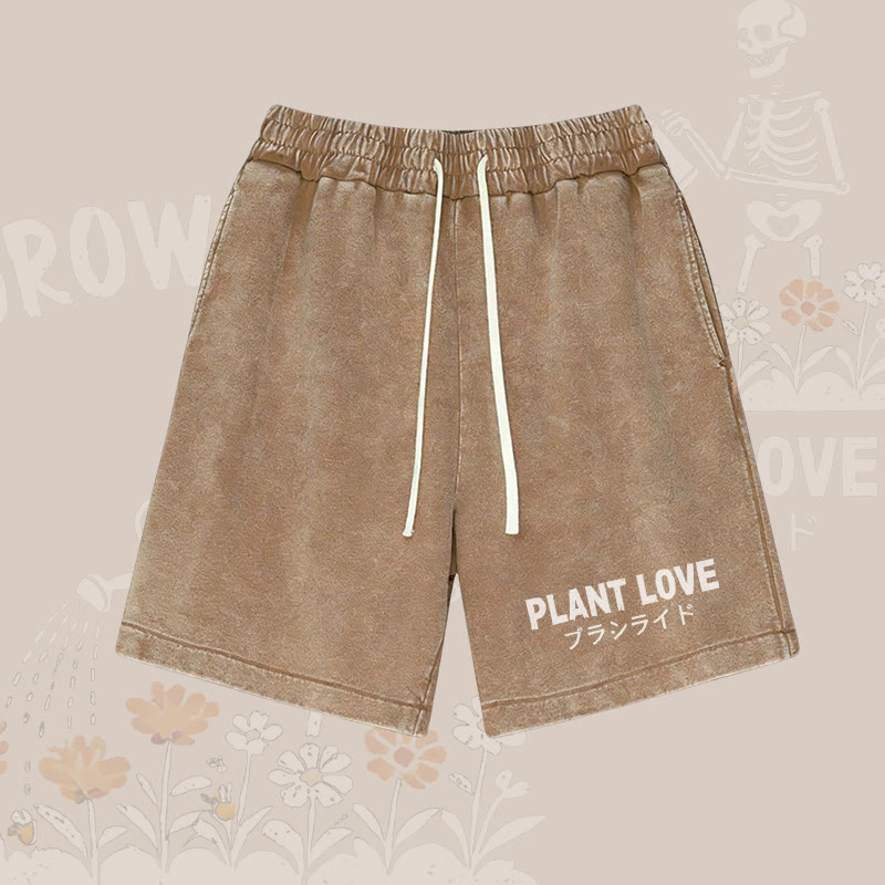 PLANT LOVE レターグラフィックModakawaヴィンテージウォッシュショーツ - Brown - 3XL - image 1