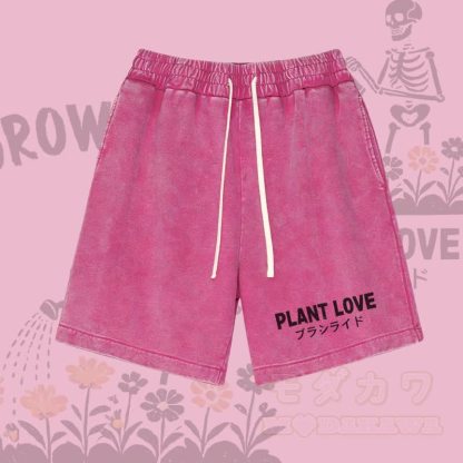 PLANT LOVE レターグラフィックModakawaヴィンテージウォッシュショーツ - ローズレッド - 3XL - image 4