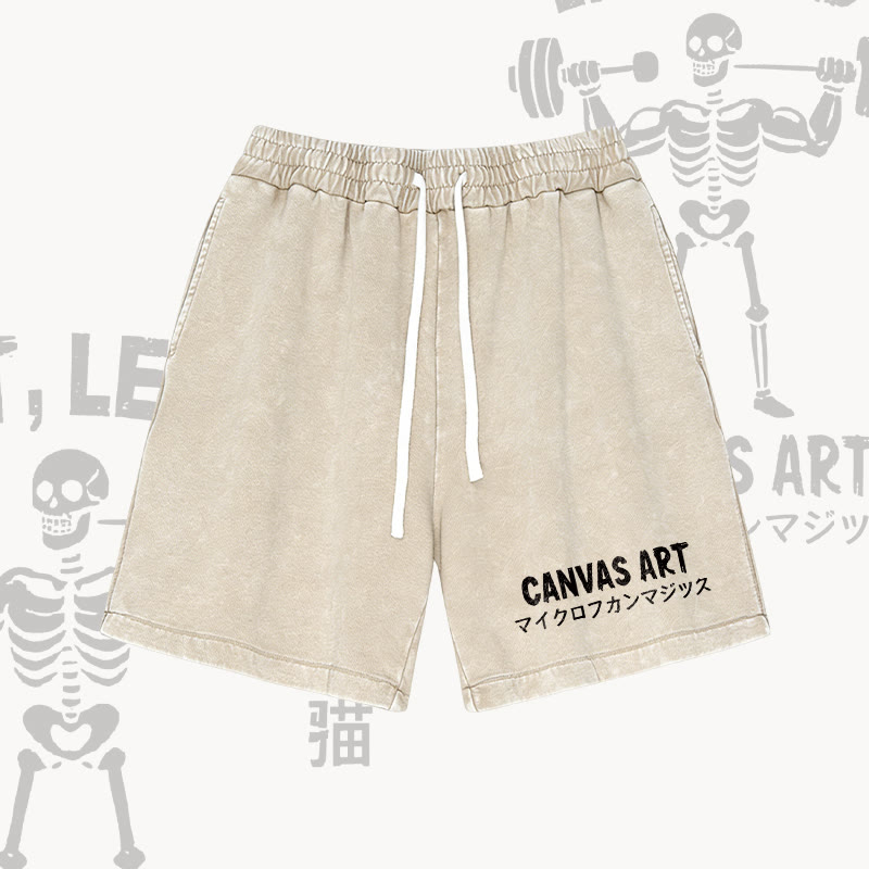 キャンバスアート レターグラフィックModakawaヴィンテージウォッシュドショーツ - Apricot - 3XL - image 2
