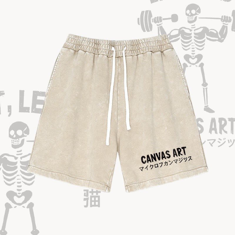 キャンバスアート レターグラフィックModakawaヴィンテージウォッシュドショーツ - Apricot - 3XL - image 2