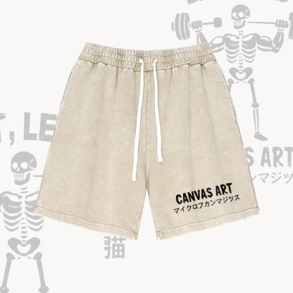 キャンバスアート レターグラフィックModakawaヴィンテージウォッシュドショーツ - Apricot - 3XL - image 2