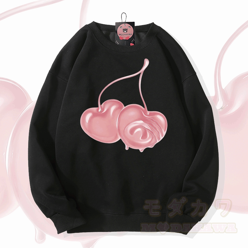 チェリーグラフィックModakawaスウェットシャツ - 黒 - 5XL - image 2