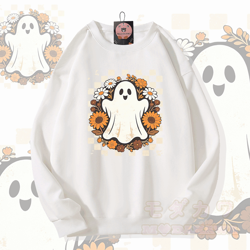ゴーストフラワーグラフィックModakawaスウェットシャツ - 白 - 5XL - image 2