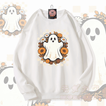 ゴーストフラワーグラフィックModakawaスウェットシャツ - 白 - 5XL - image 2