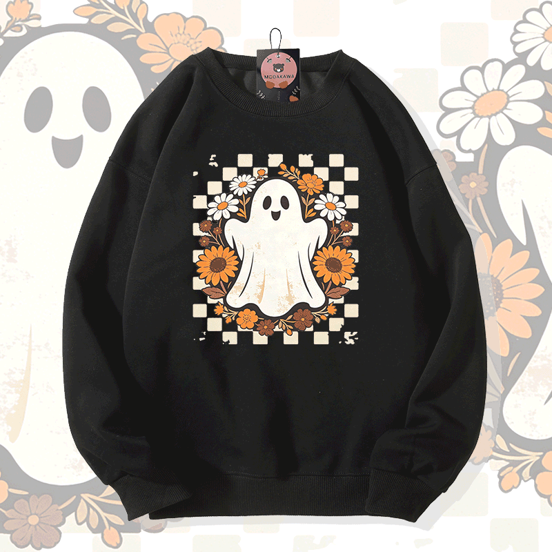 ゴーストフラワーグラフィックModakawaスウェットシャツ - Black - 5XL - image 1