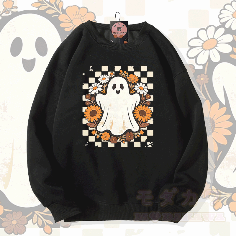 ゴーストフラワーグラフィックModakawaスウェットシャツ - 黒 - 5XL - image 1