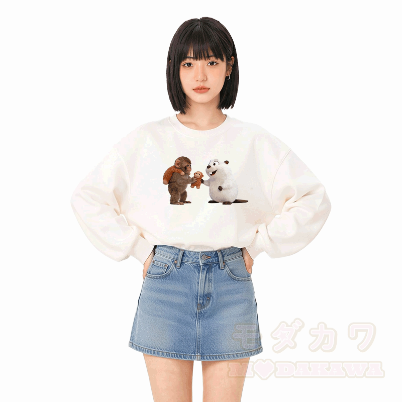 PUNCH 面白い猿とフグのグラフィックModakawaスウェットシャツ - image 2