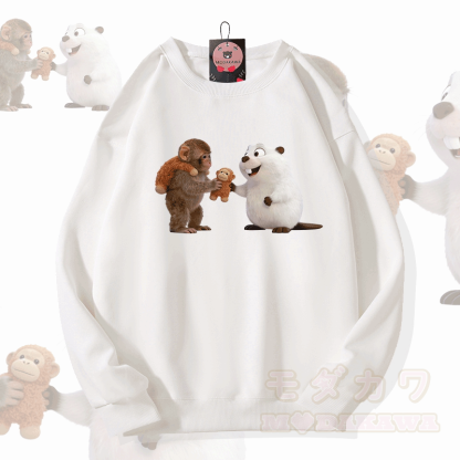 PUNCH 面白い猿とフグのグラフィックModakawaスウェットシャツ - 白 - 5XL - image 1