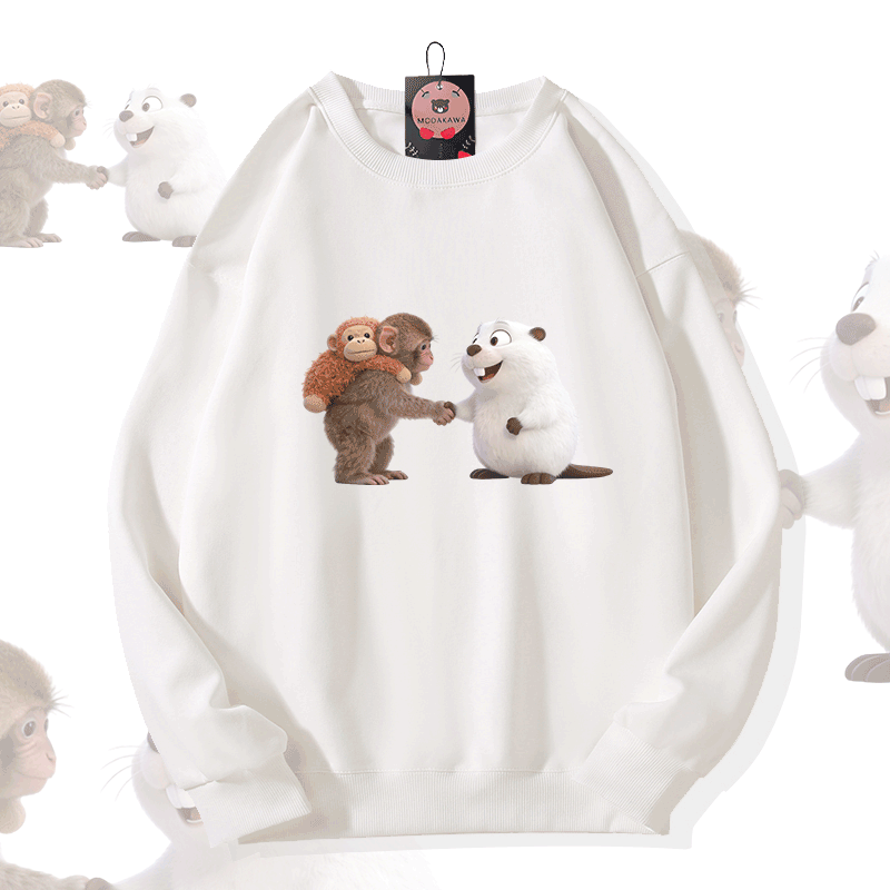 PUNCH 握手猿フググラフィックModakawaスウェットシャツ - White - 5XL - image 1