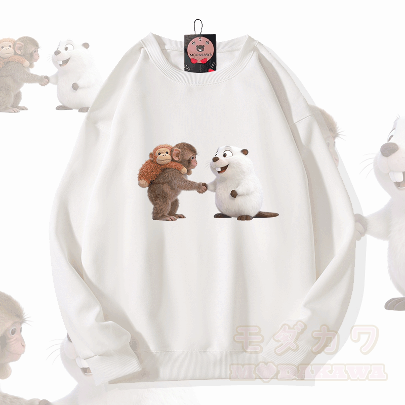 PUNCH 握手猿フググラフィックModakawaスウェットシャツ - 白 - 5XL - image 1