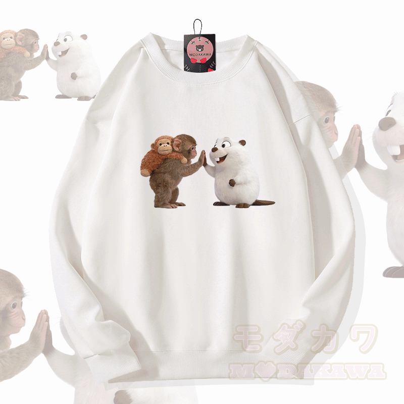 PUNCH ハイファイブモンキー フグ グラフィックModakawaスウェットシャツ - 白 - 5XL - image 1