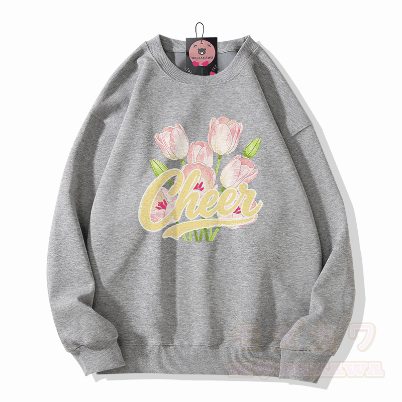 CHEER チューリップ グラフィックModakawaスウェットシャツ - グレー - 5XL - image 4