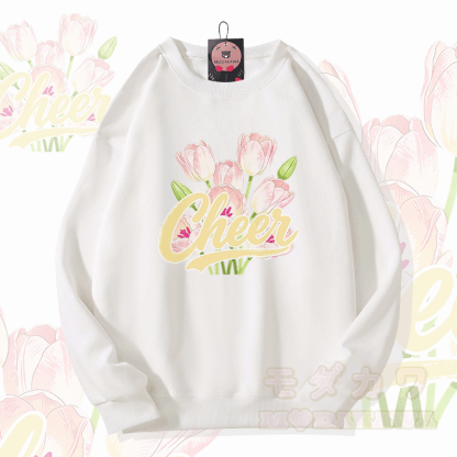 CHEER チューリップ グラフィックModakawaスウェットシャツ - 白 - 5XL - image 1